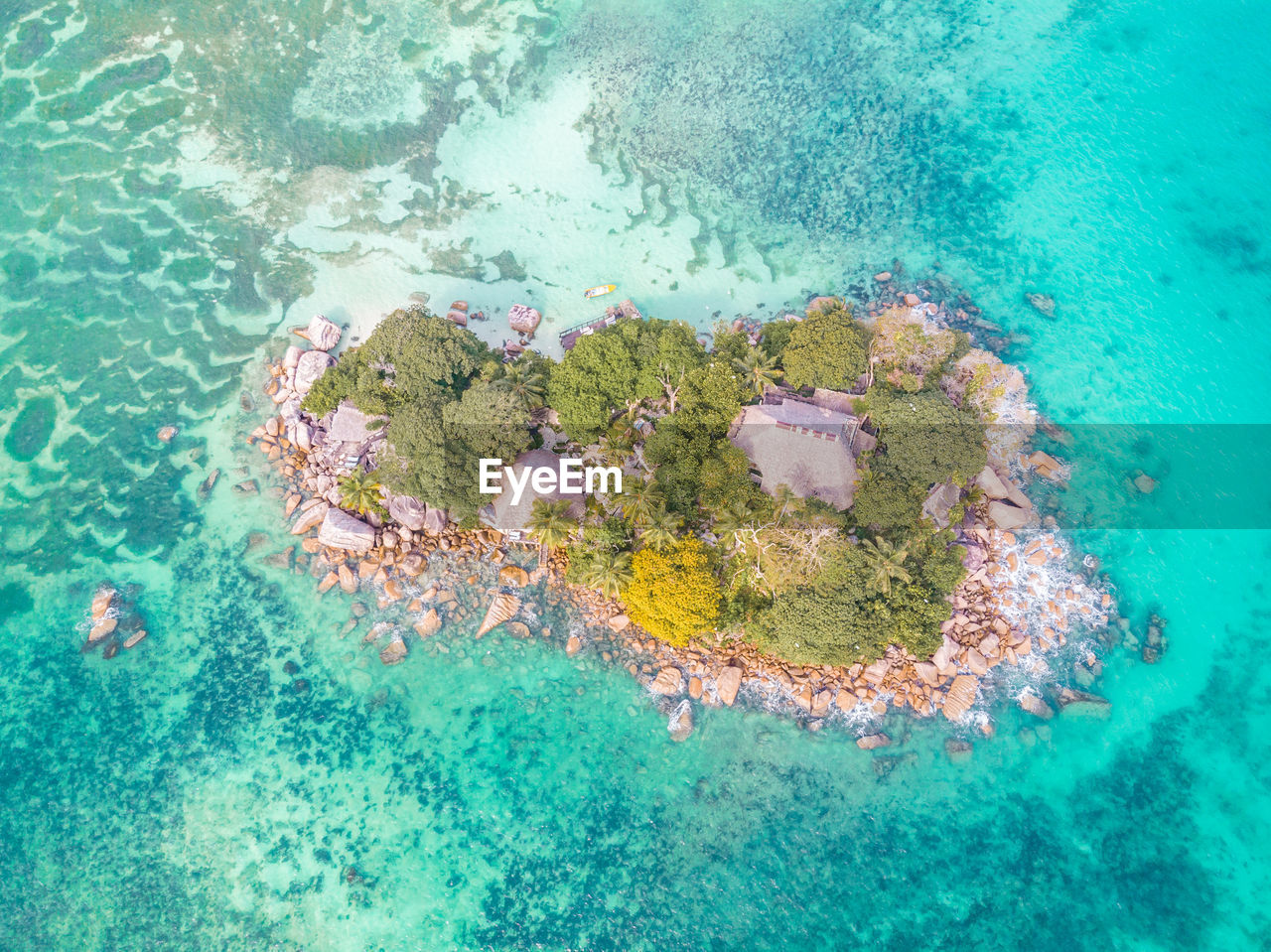 High angle view of coral tropical island praspraslin seychelles 