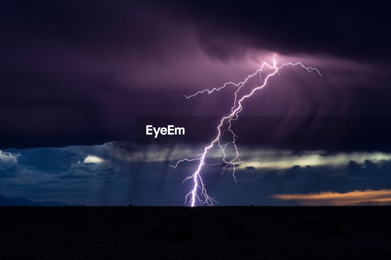 Lightning in sky at night