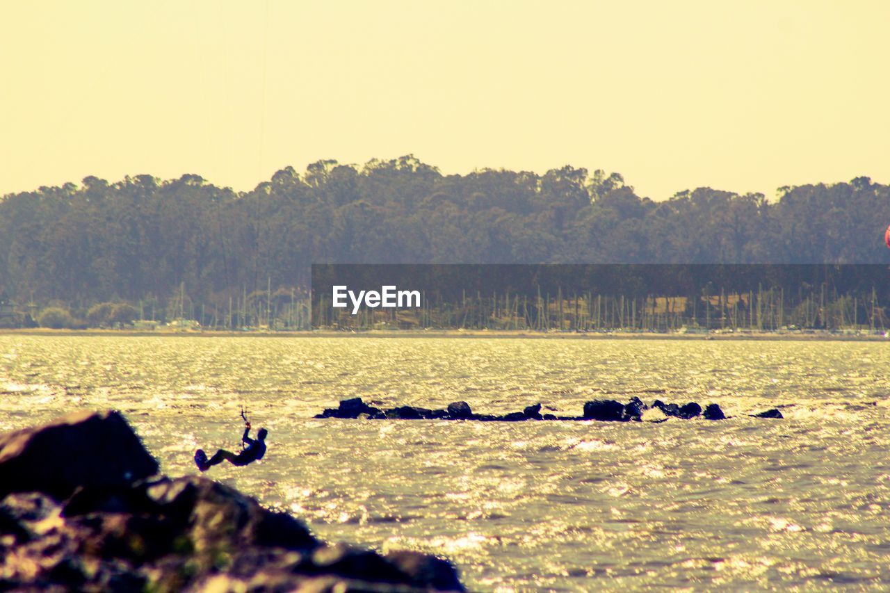 Scenic view of lake against clear sky