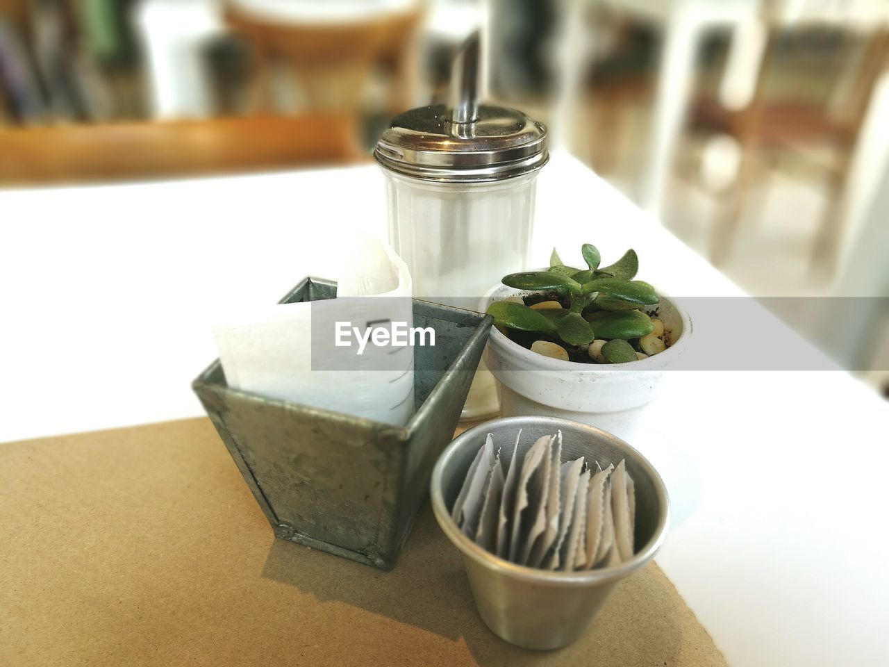 Kitchen utensils on table in restaurant