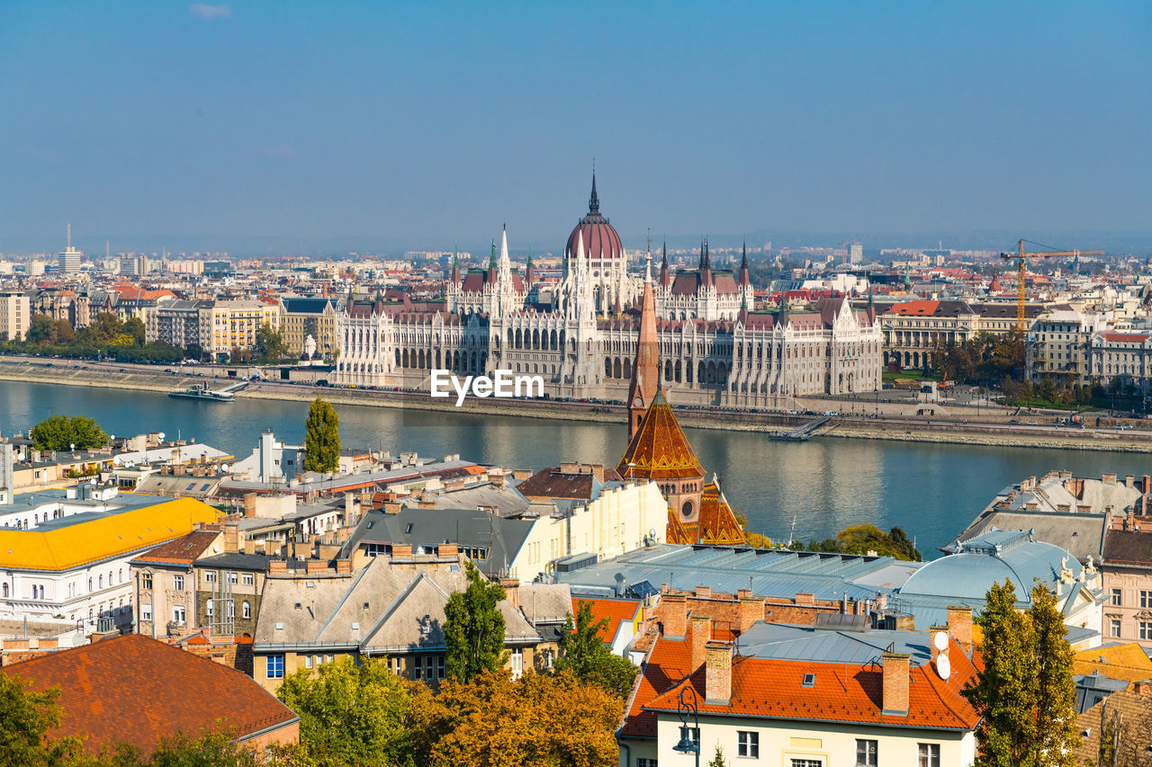 Hungarian parliament building with budapest city, budapest, hungary