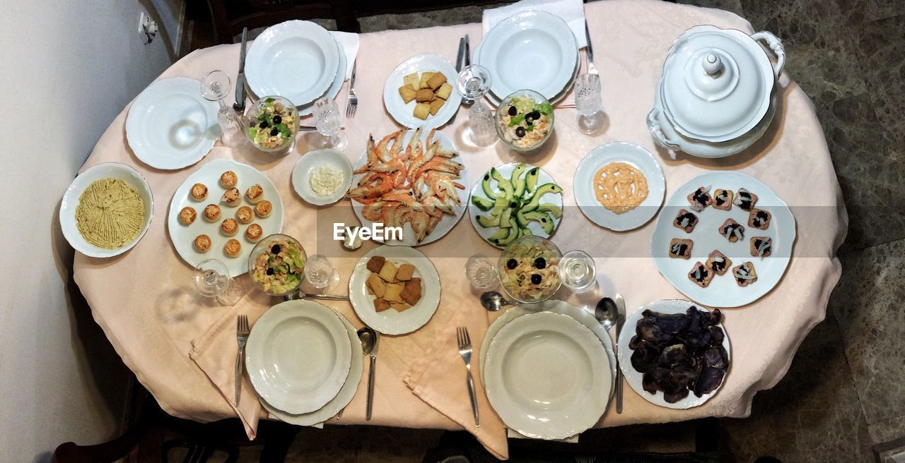 High angle view of food on table