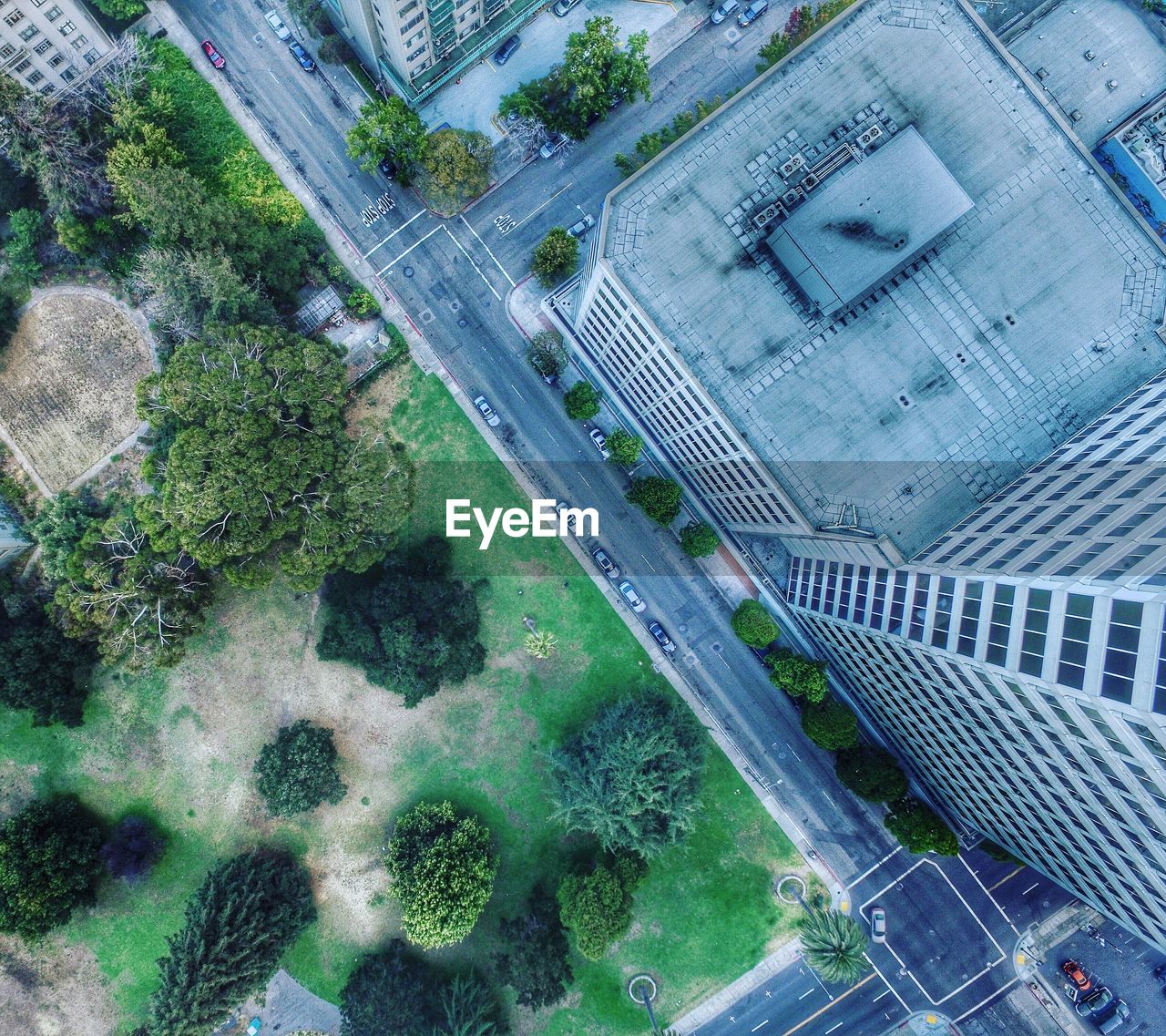 high angle view, aerial view, city, tree, outdoors, road, day, no people, architecture, water