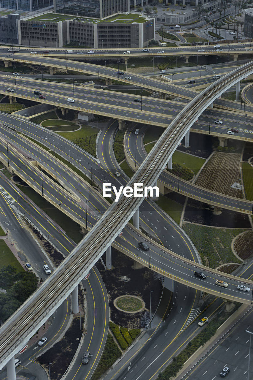 High angle view of highways in city