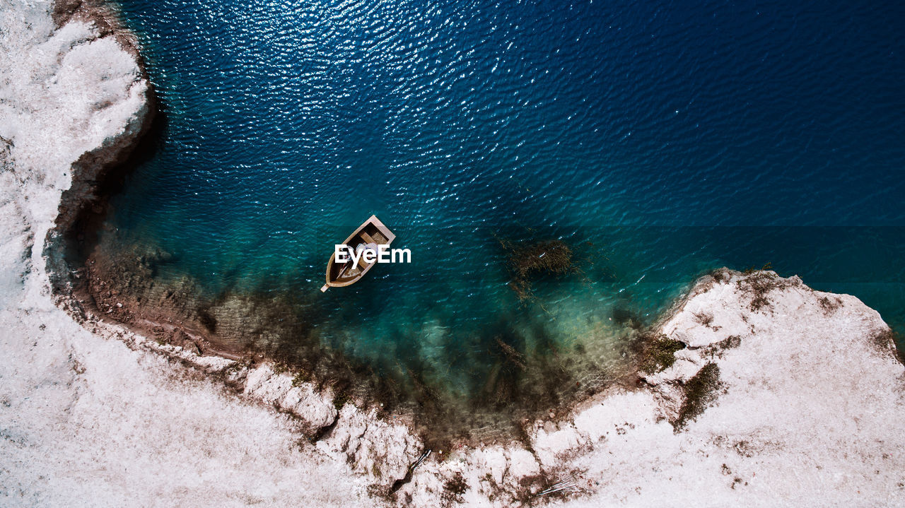 Directly above shot of people in boat on sea