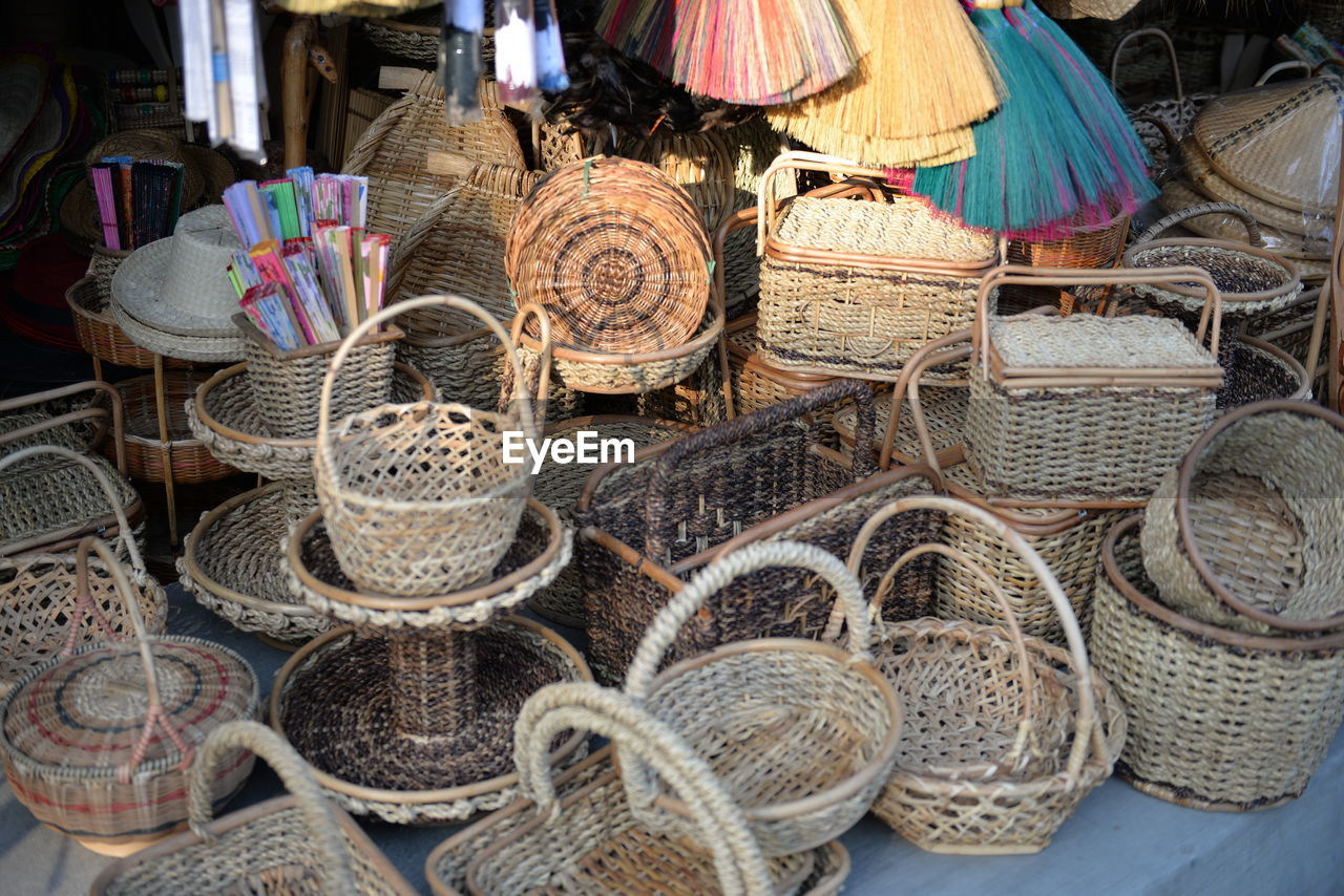Wicker baskets for sale in market