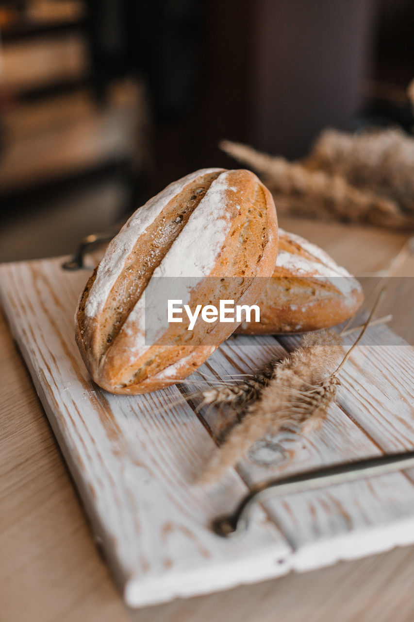 High angle view of bread on table