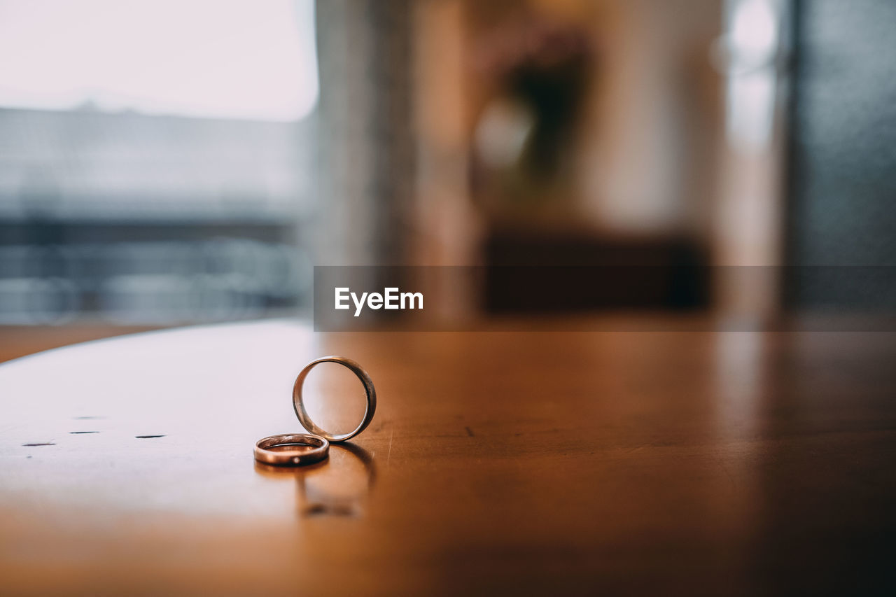 Close-up of ring on table