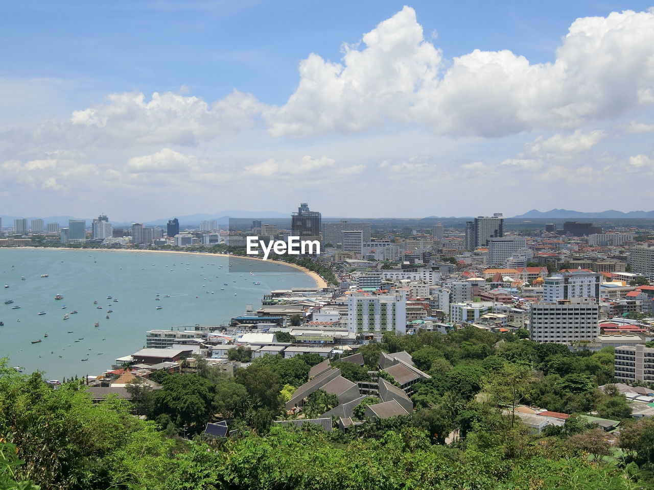 High angle view of cityscape against sky