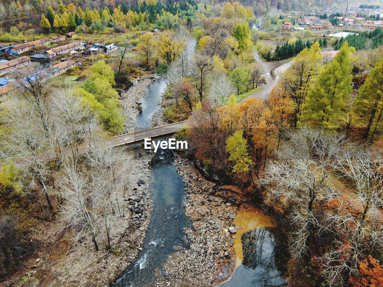 Aerial view of river passing through landscape