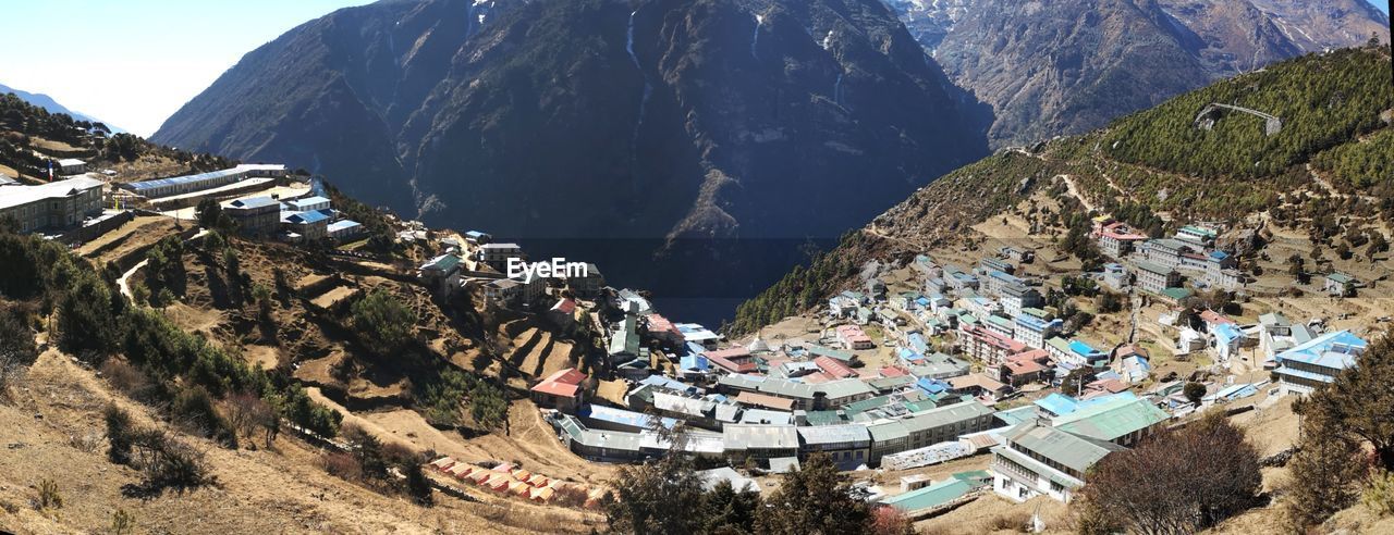 High angle view of buildings in city