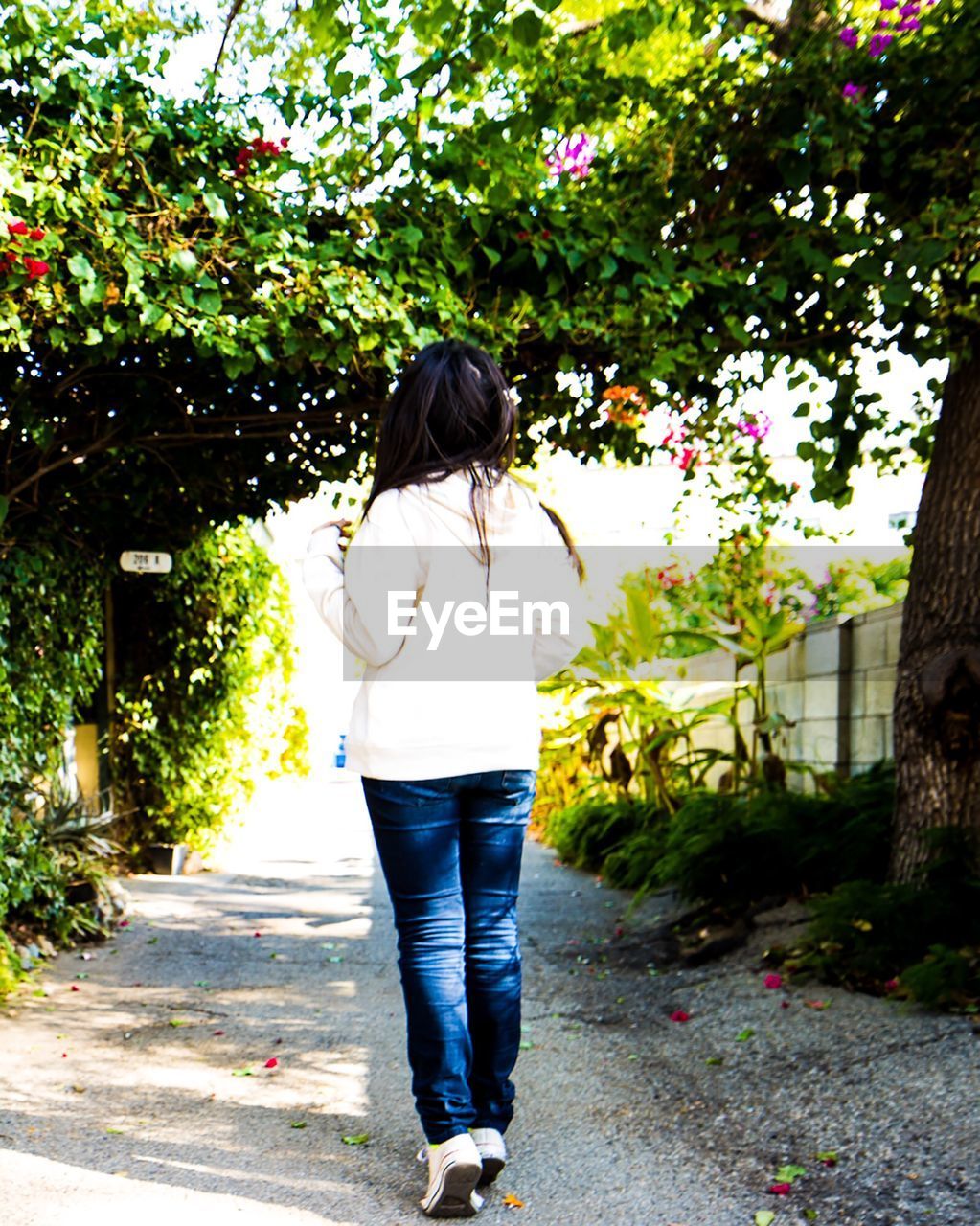 REAR VIEW OF WOMAN STANDING IN PARK