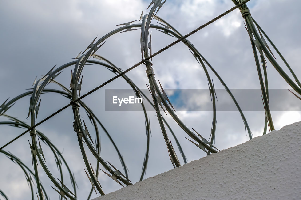 Concrete fence with barbed wire