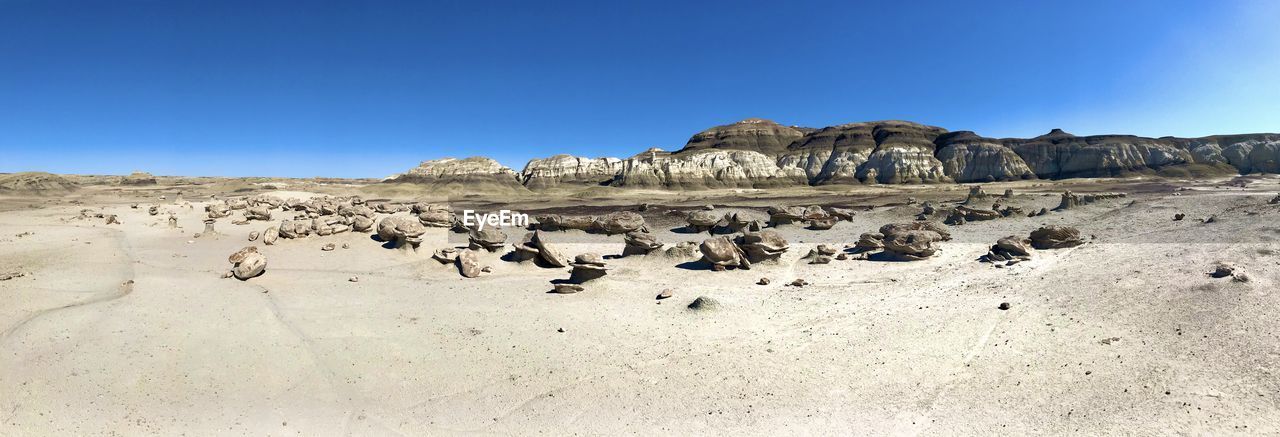 PANORAMIC VIEW OF ROCKS AGAINST CLEAR SKY