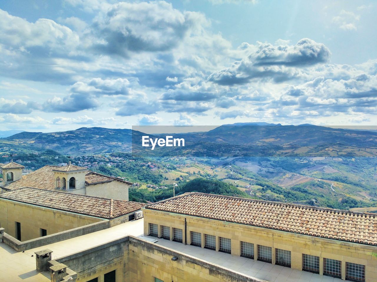 High angle view of townscape against sky