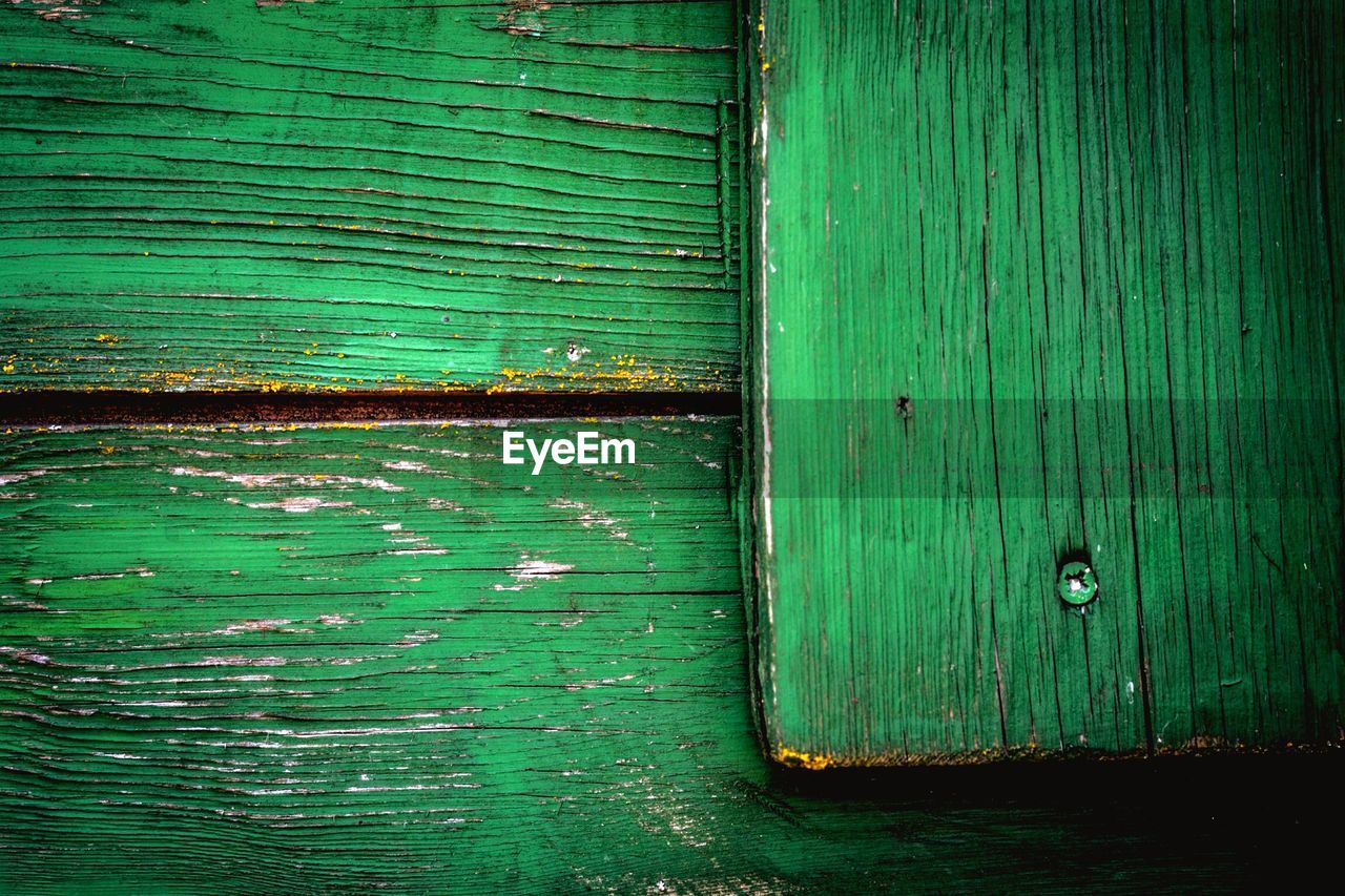 Full frame shot of green wooden planks