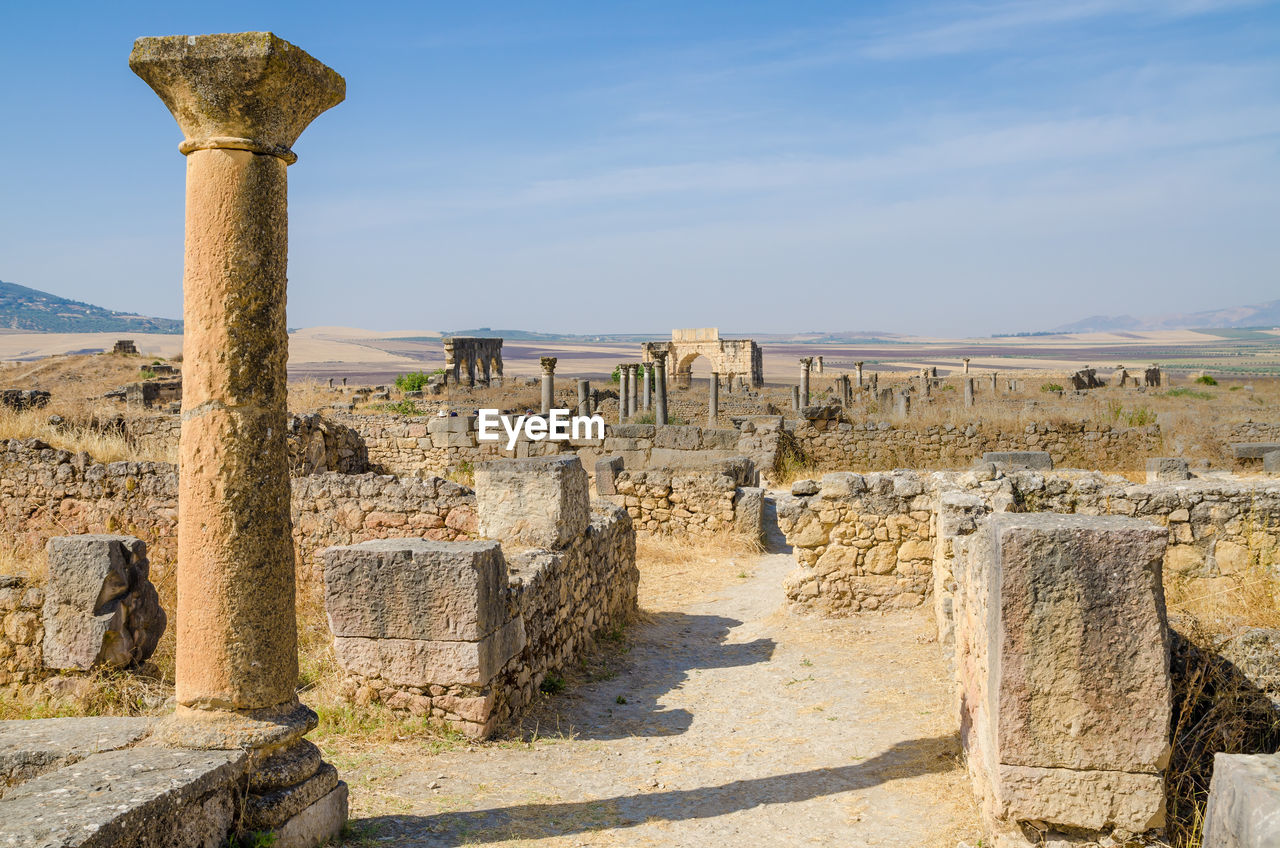 View of old roman ruins of volubilis, morocco, north africa