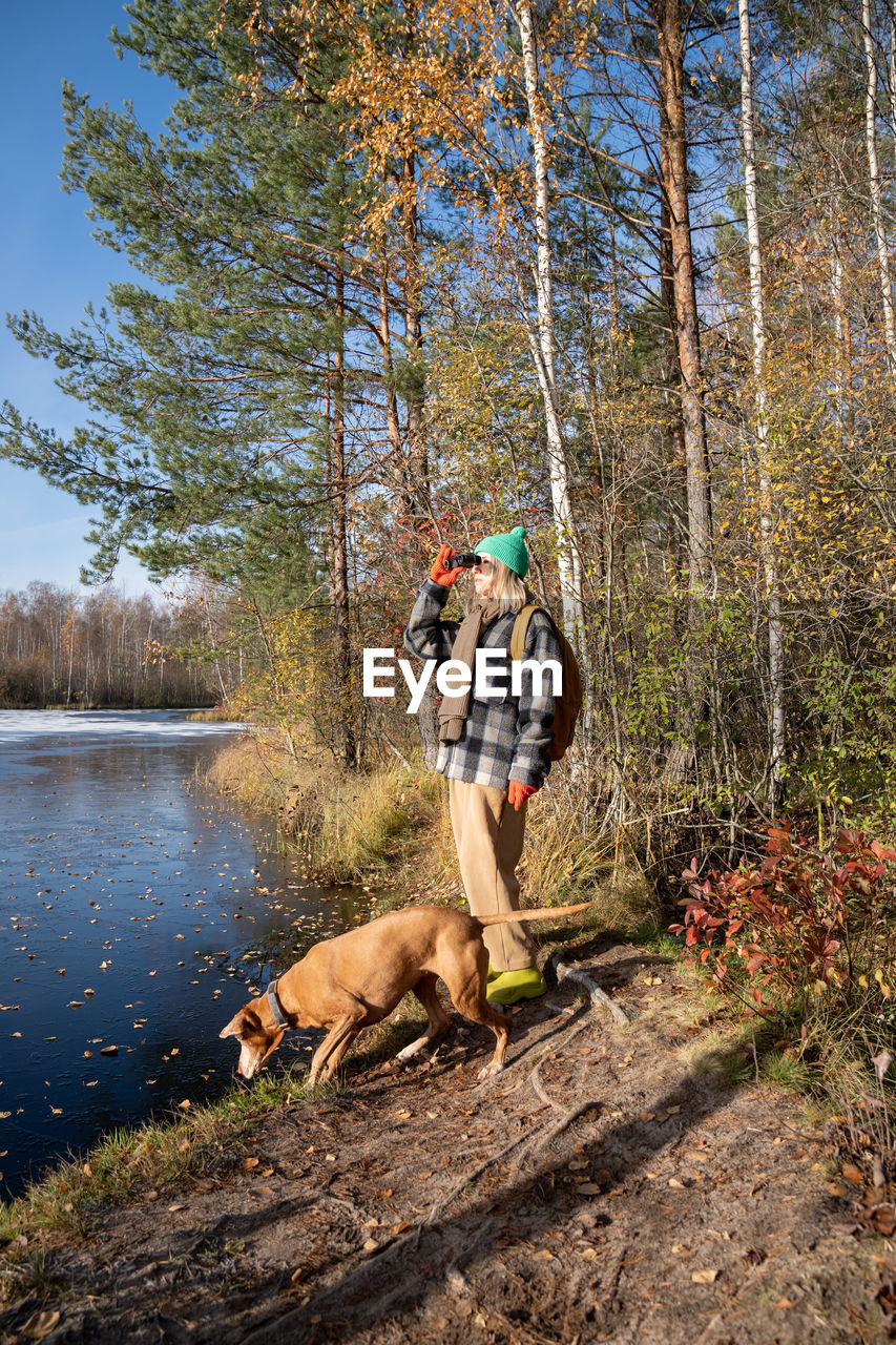 rear view of man standing in forest