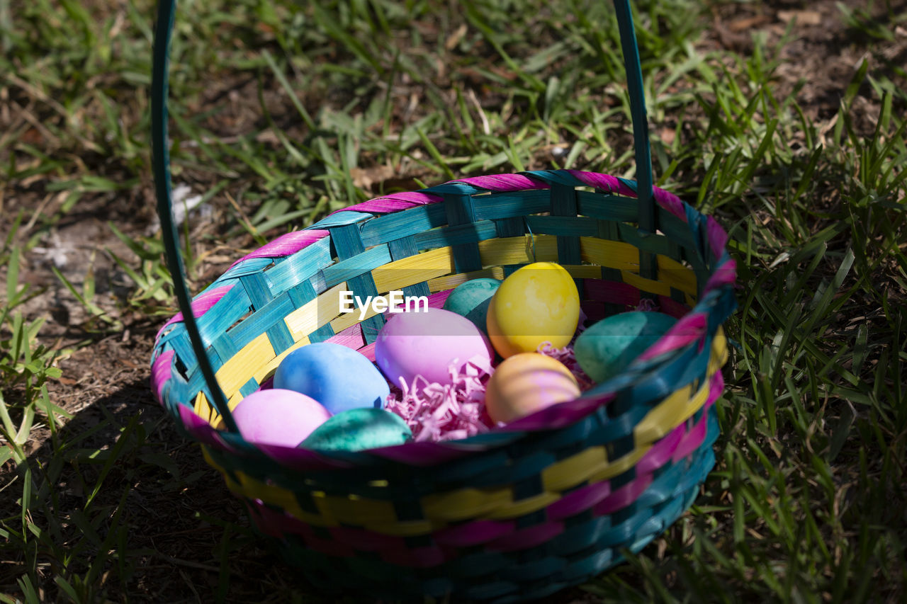 Easter basket with eggs in it