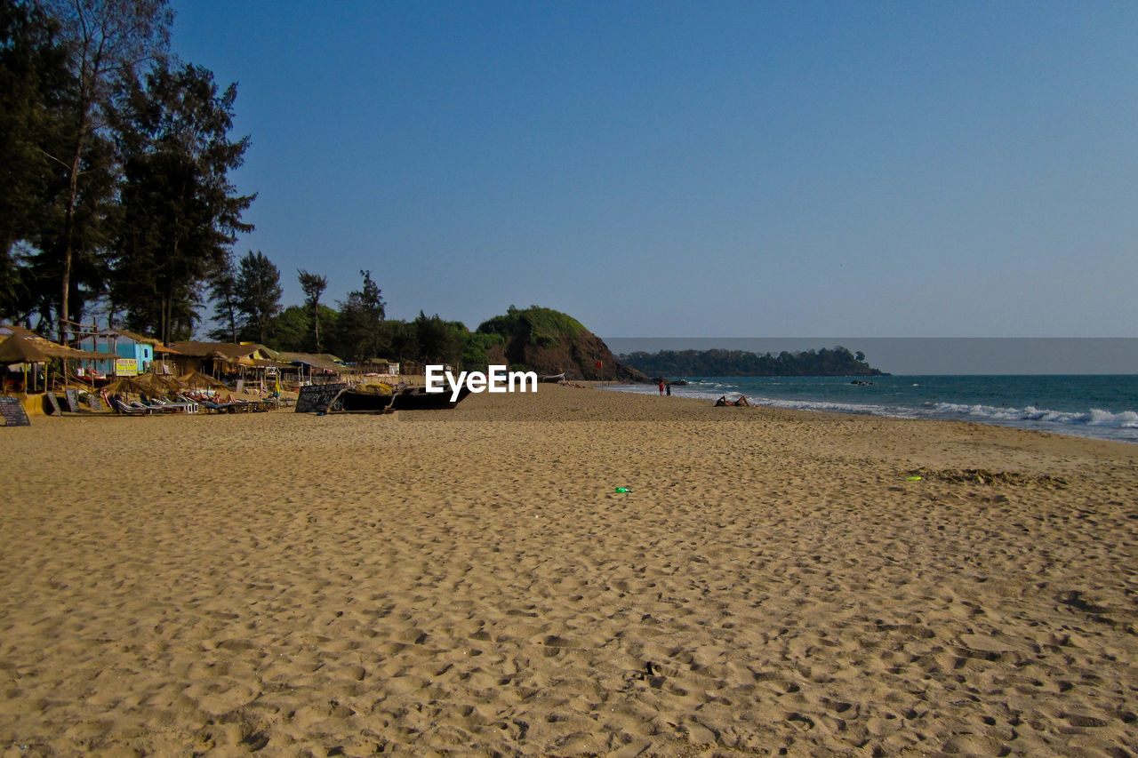 PANORAMIC SHOT OF BEACH AGAINST CLEAR SKY