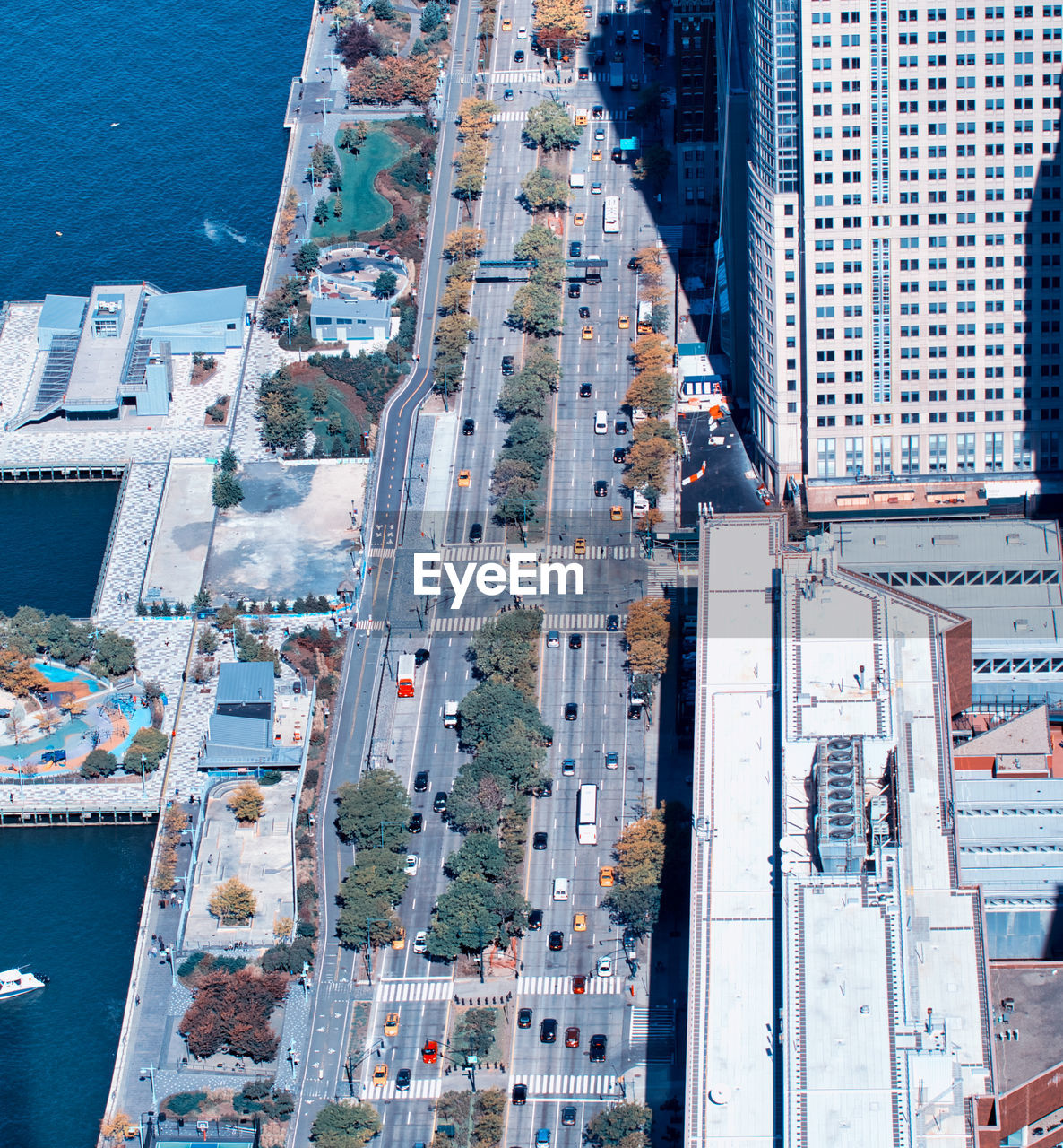 High angle view of buildings in city