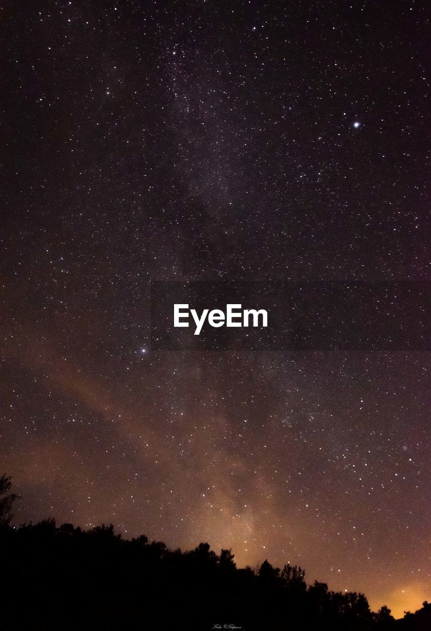 Low angle view of silhouette trees against sky at night