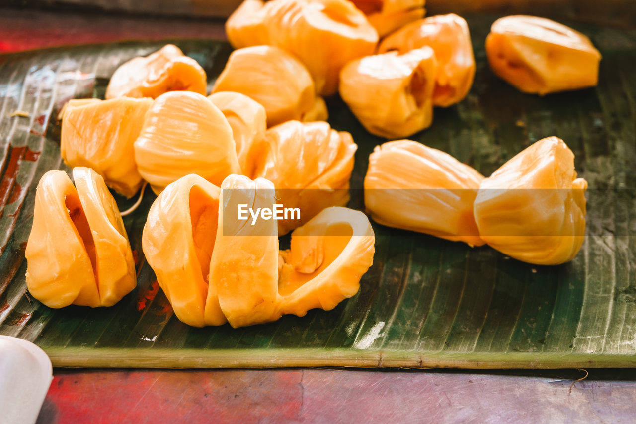 High angle view of fruits on table