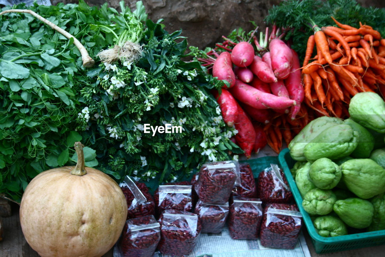 CLOSE-UP OF PUMPKINS IN MARKET