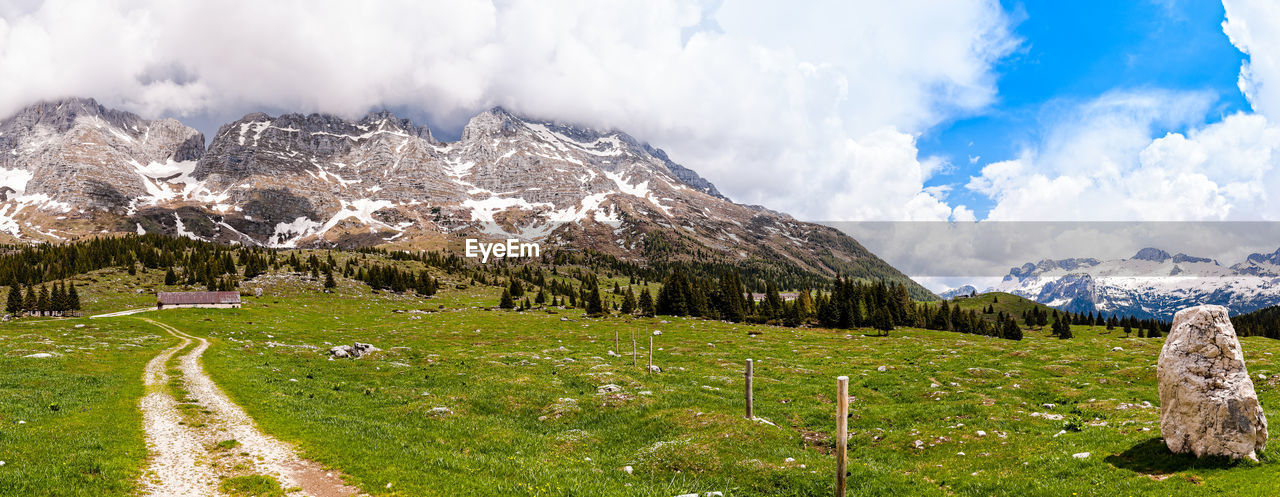 Panoramic shot of snowcapped field against sky