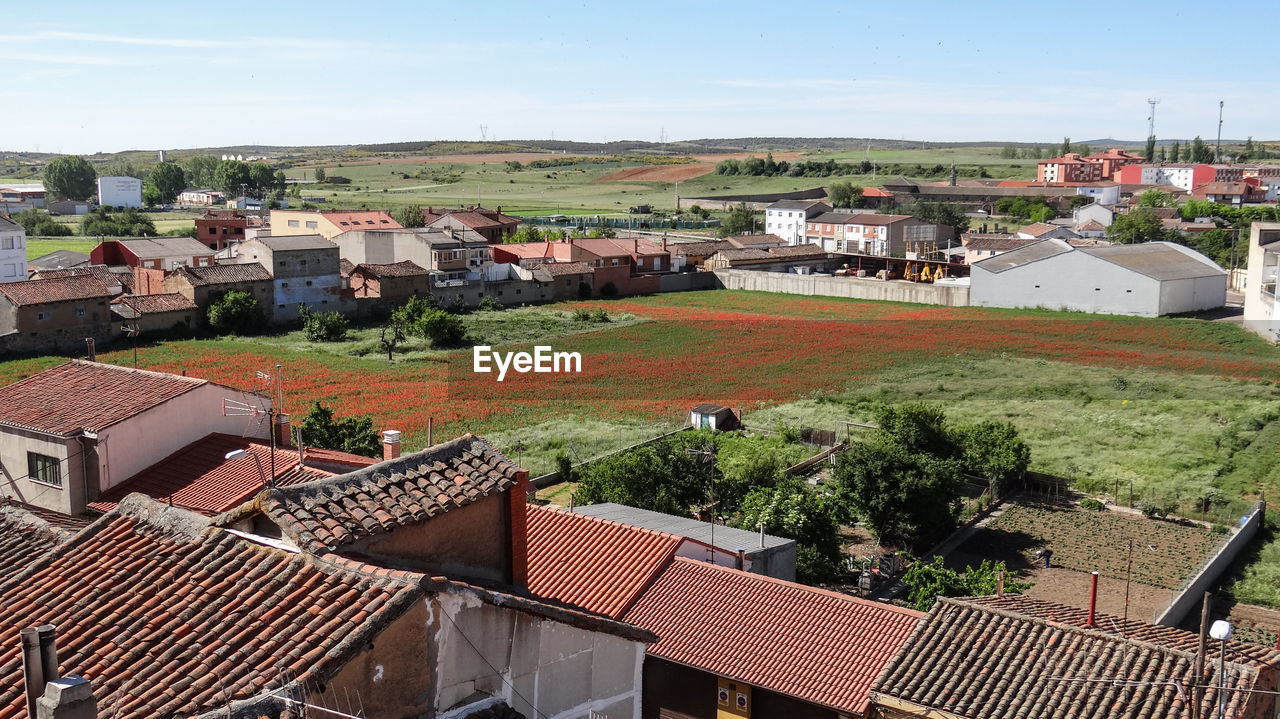 High angle view of townscape against sky