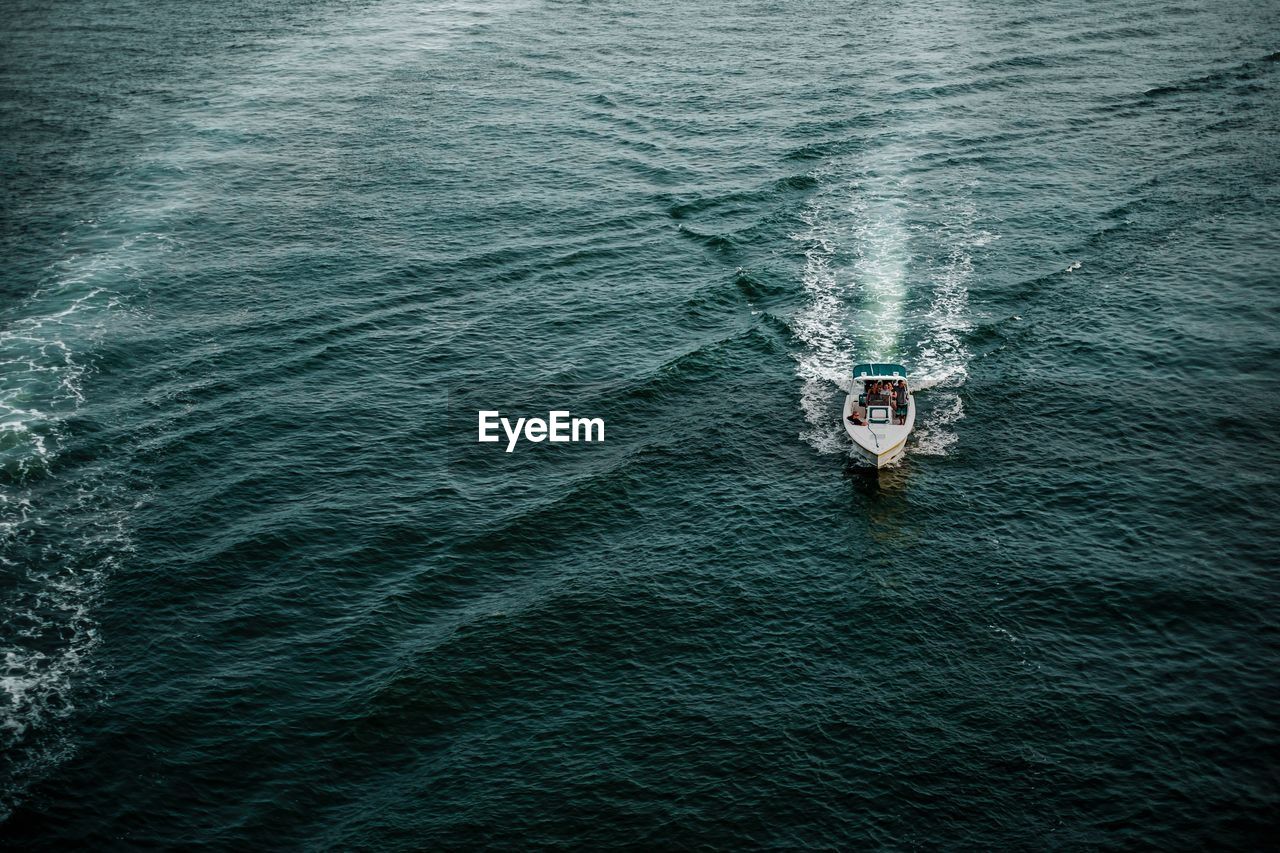 High angle view of speedboat in sea