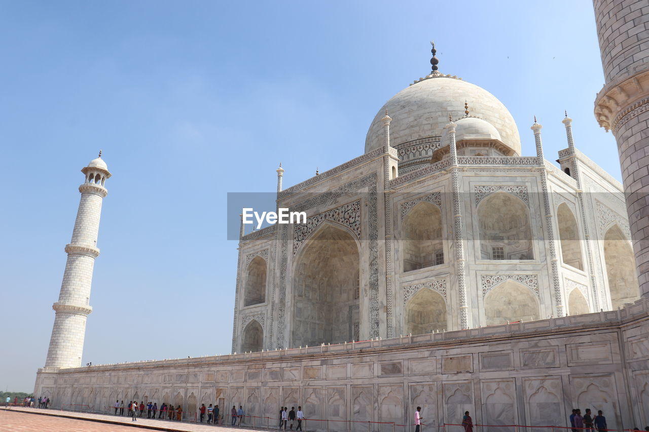 Low angle view of historic building against clear sky