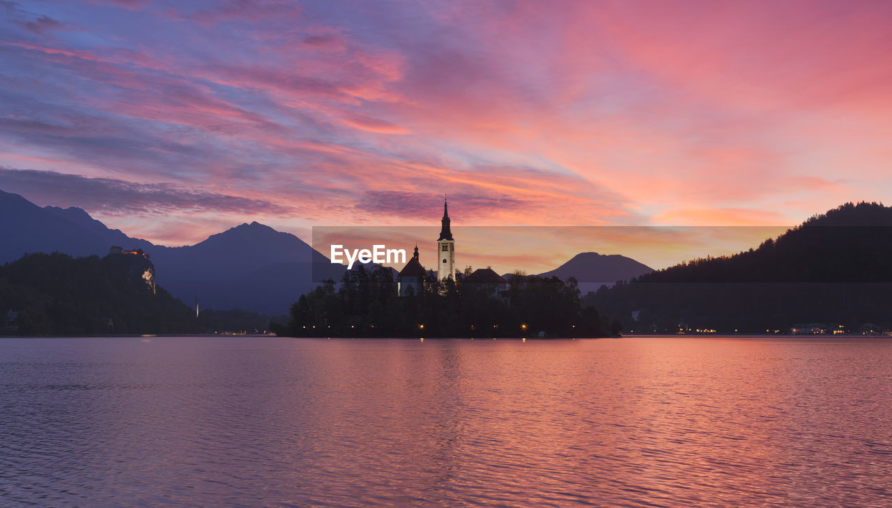 View of lake at sunset