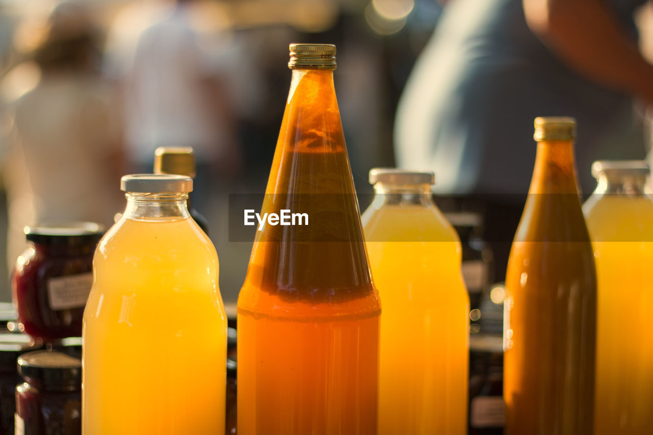 Close-up of drink in bottles