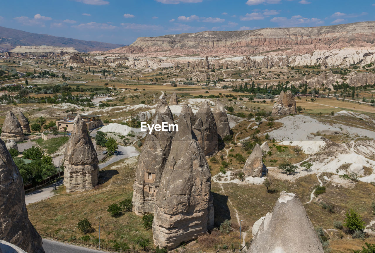 Aerial view of landscape against blue sky during sunny day