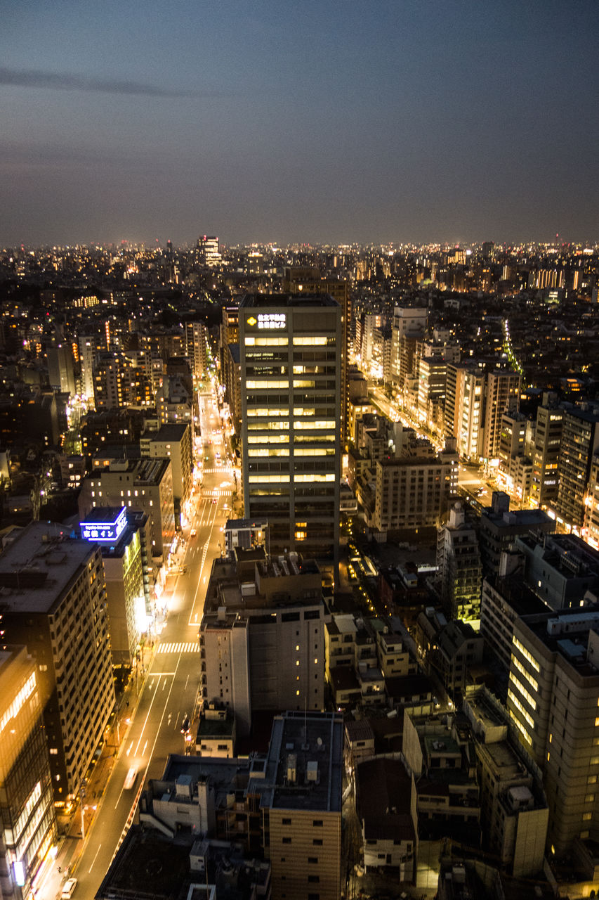 Aerial view of city at night