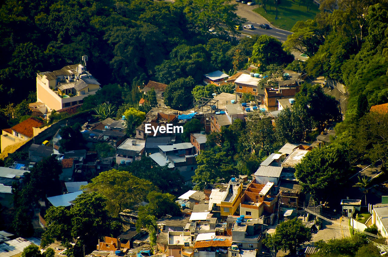 high angle view of houses in town