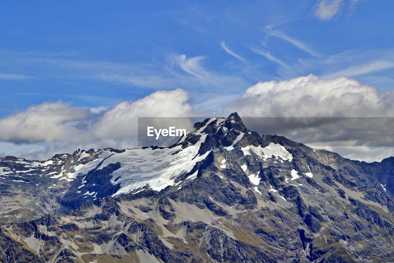 Scenic view of snowcapped mountains against sky