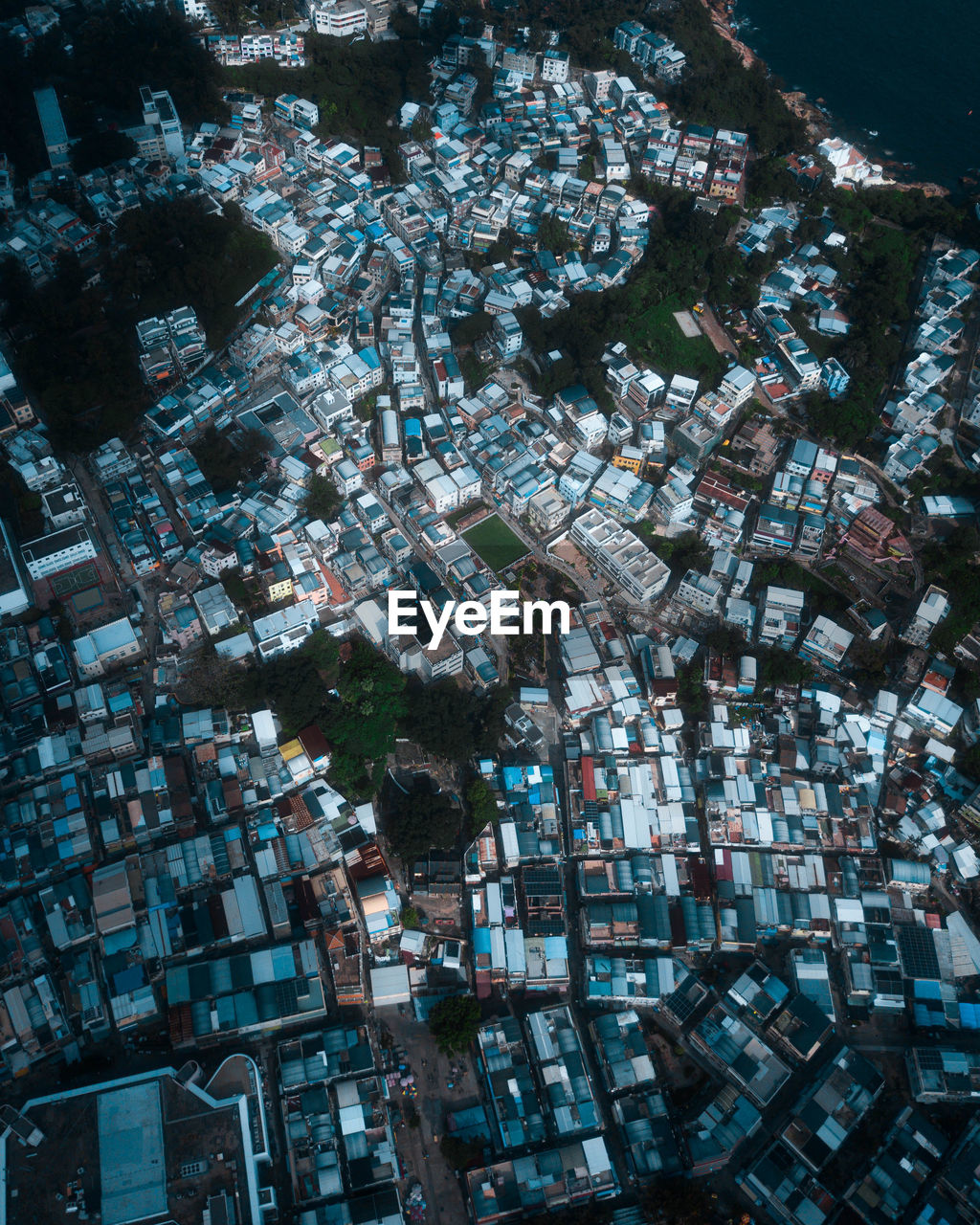 high angle view of illuminated cityscape