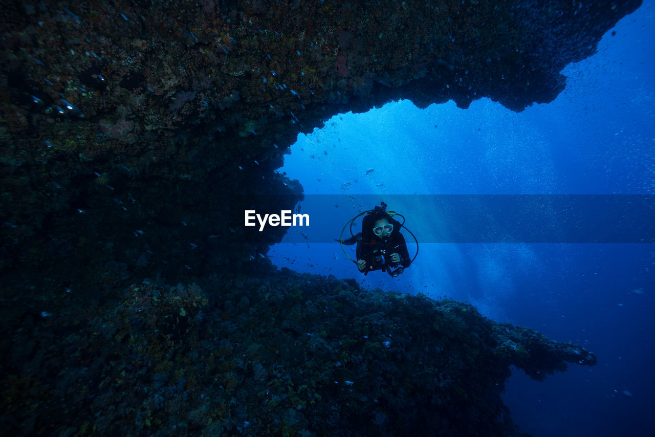 Person swimming underwater