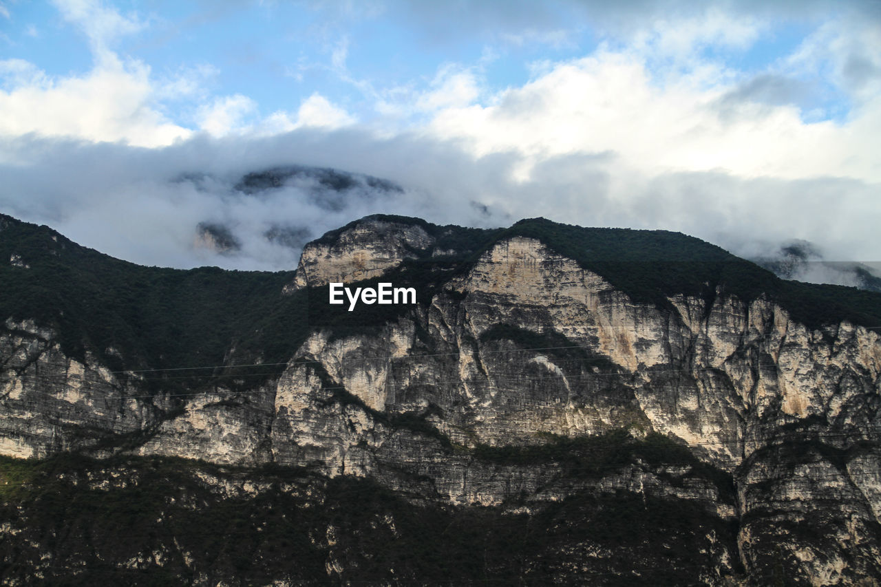 Scenic view of mountain during foggy weather