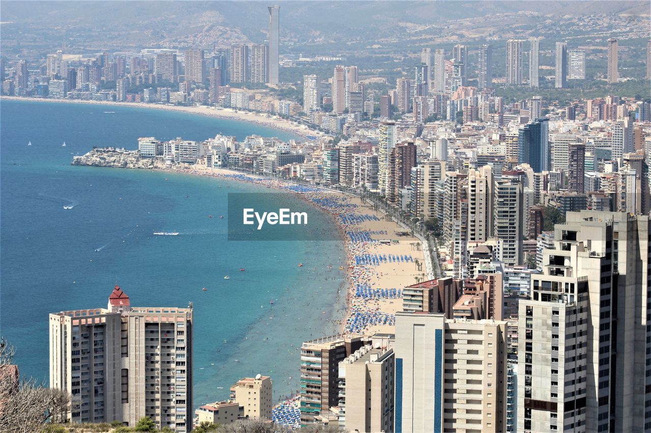 High angle view of buildings in city