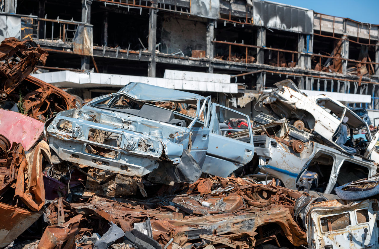 high angle view of abandoned car