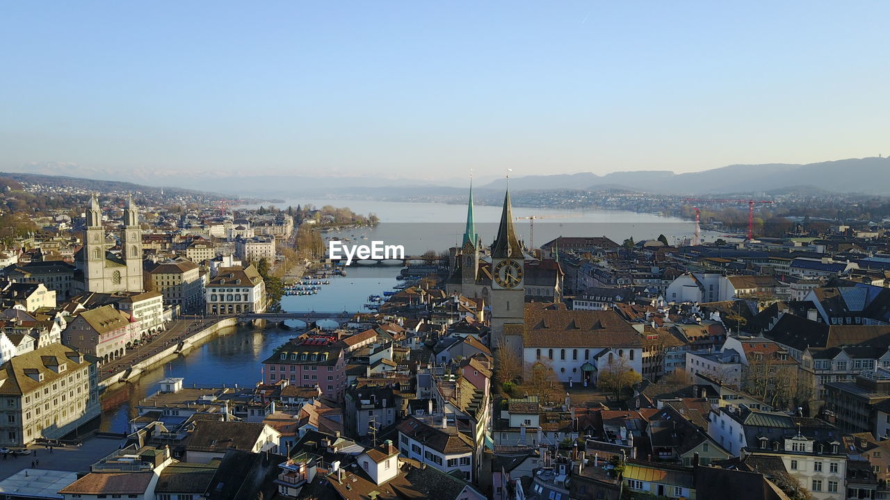 Aerial view of zurich at waterfront