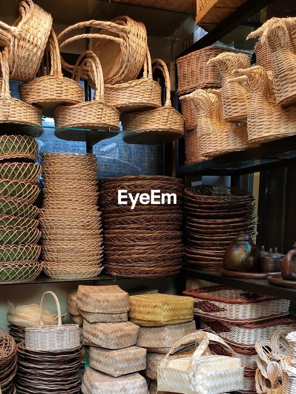 Bamboo and rattan handicrafts at the beringharjo traditional market, yogyakarta