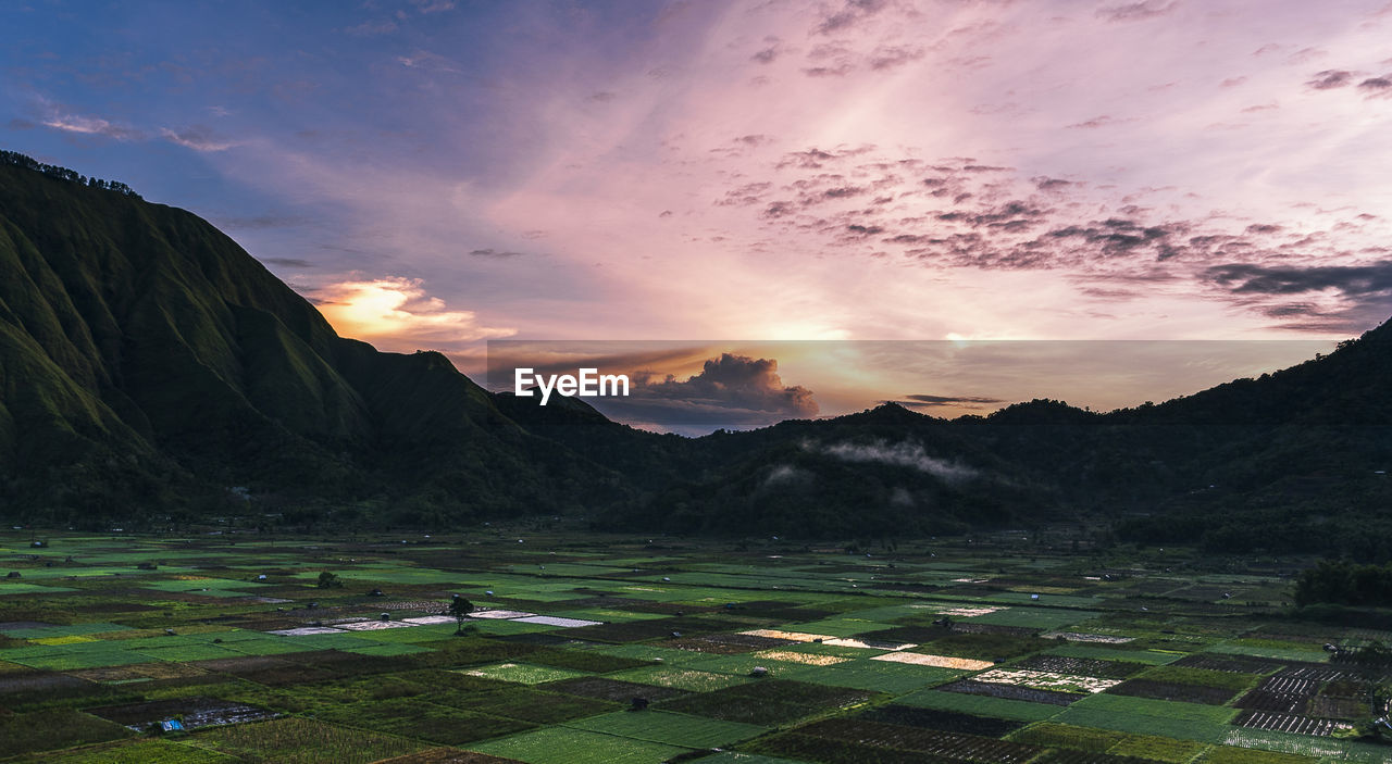 Scenic view of landscape against sky during sunset