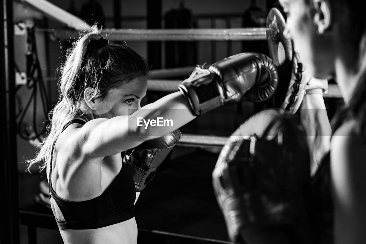 Women on boxing training