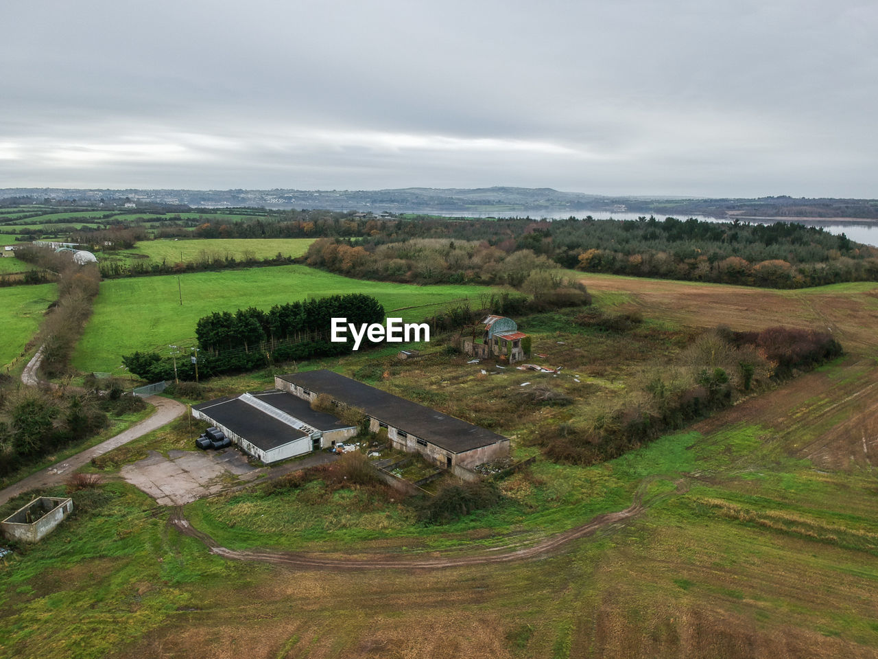 High angle view of field against sky