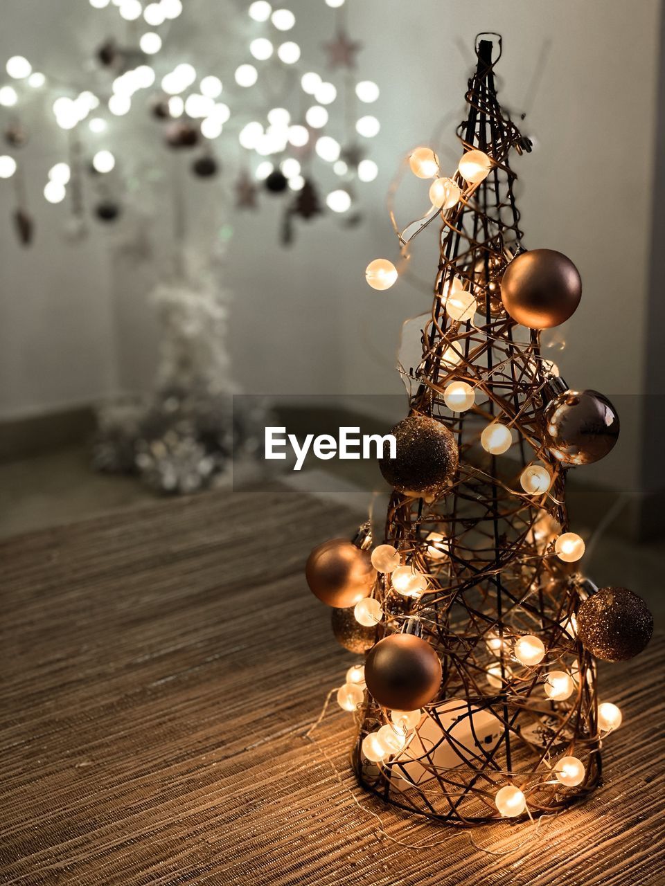 Close-up of illuminated christmas lights on table