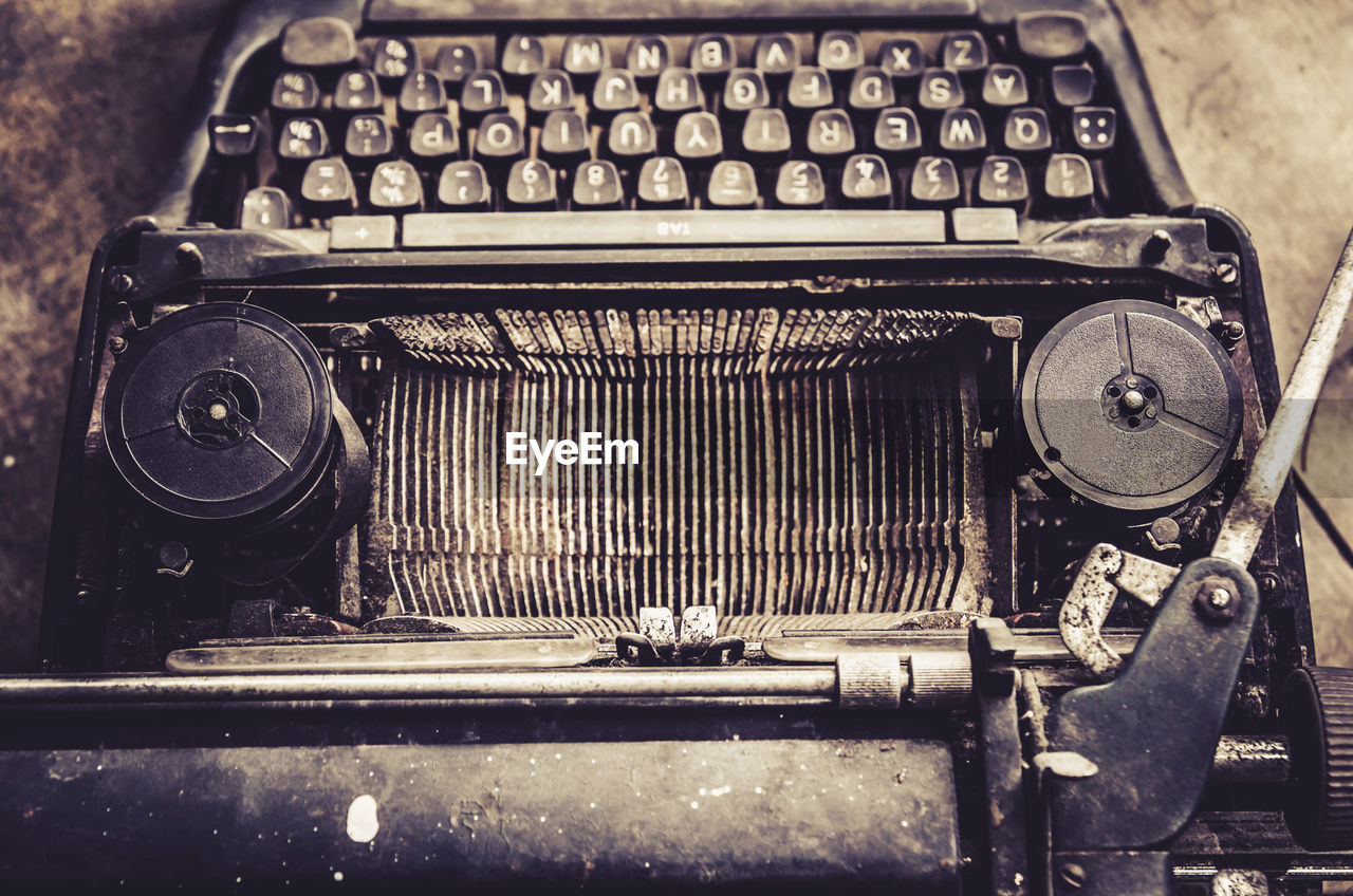 High angle view of old typewriter on table